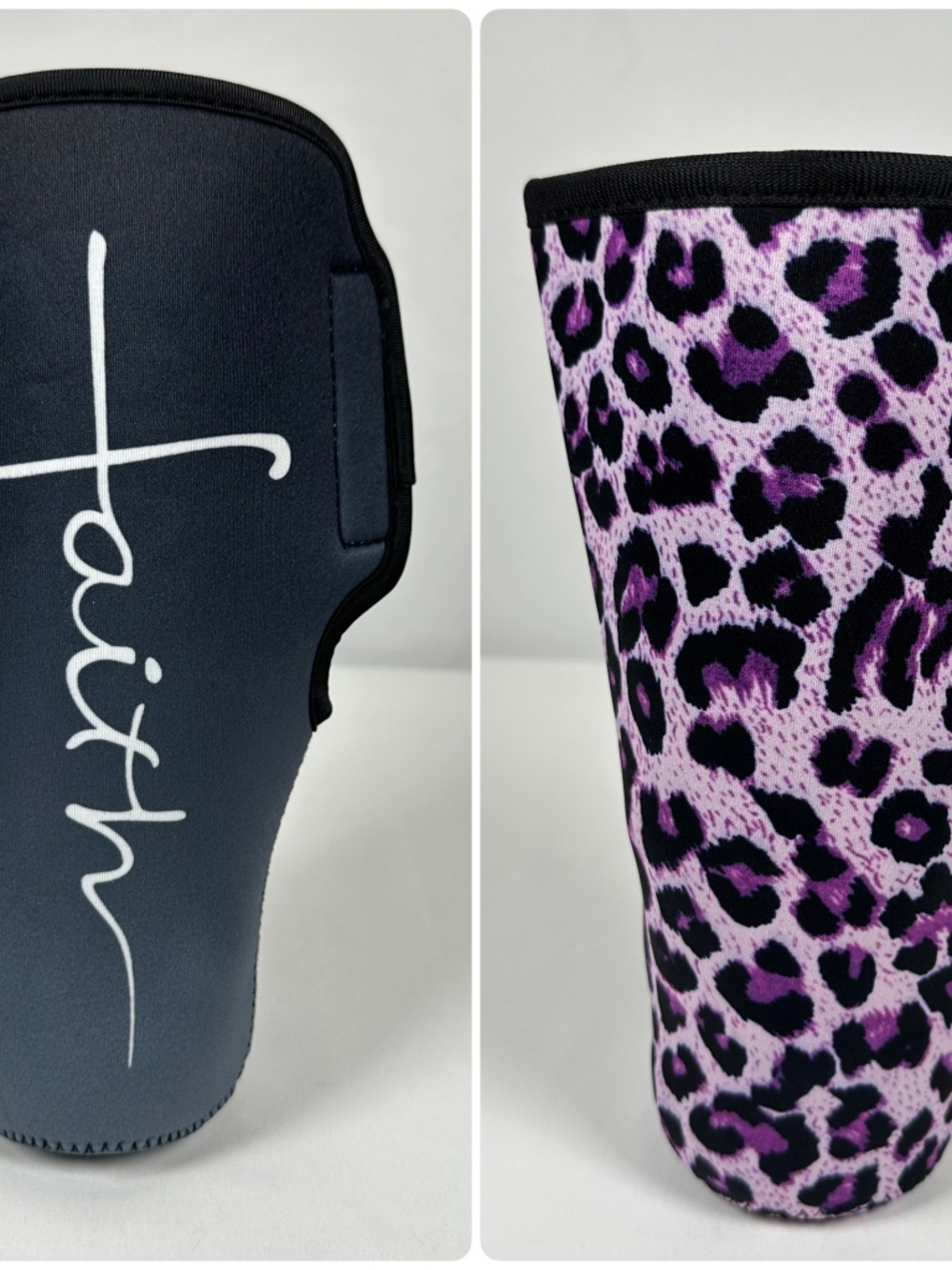 Insulated Neoprene 30-40 Oz. Tumbler Sleeves Purple Leopard Black Faith New Lot